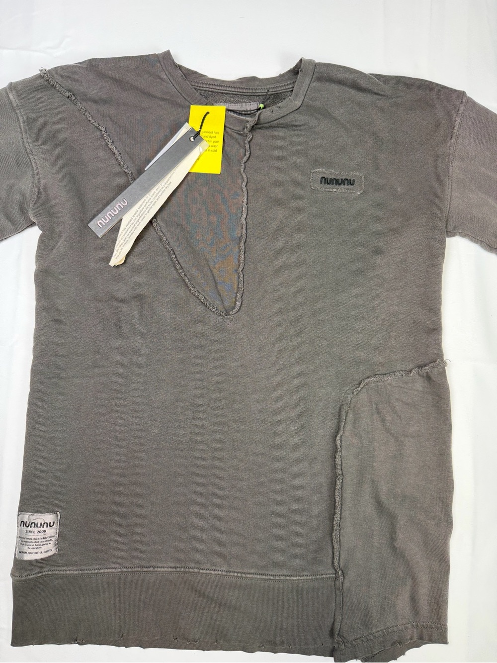 nununu Stone Washed Charcoal Distressed Crewneck Sweatshirt Tee  - 12-14 / NWT - Picture 2 of 16